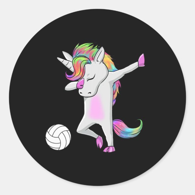Adesivo Redondo Manchas de dança de voleibol de Unicorn Funny Dab (Frente)