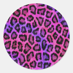 Adesivo Redondo Manchas de Pelo de Leopardo Rosa e Roxo Padrão
