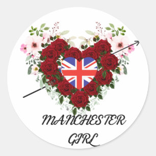 Adesivo Redondo Manchester Girl Arrow Rosa floral Wreath