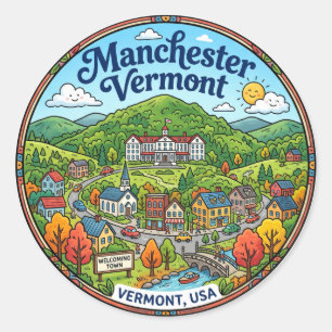 Adesivo Redondo Manchester, Vermont, Estados Unidos