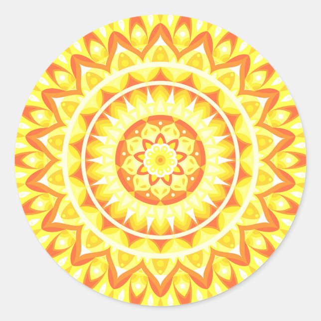 Adesivo Redondo Mandalá Amarelo Decal Boho Sol Brilhante Alegre (Frente)