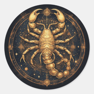 Adesivo Redondo Mandala Astral de Escorpião 🖼️ Zodíaco Dourado