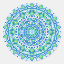 Adesivo Redondo Mandala Azul Boho Espiritual Geométrico Estético