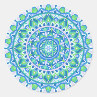Adesivo Redondo Mandala Azul Boho Espiritual Geométrico Estético