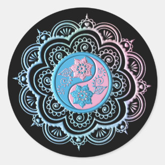 Adesivo Redondo Mandala Azul e Rosa