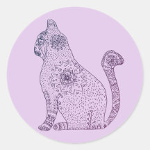 Mandala Cat Classic Round Sticker, brilhante