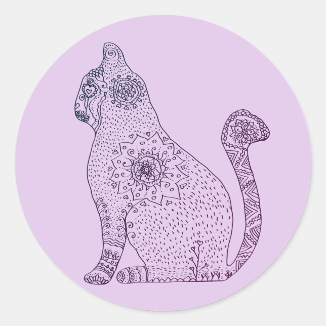 Adesivo Redondo Mandala Cat Classic Round Sticker, brilhante (Frente)