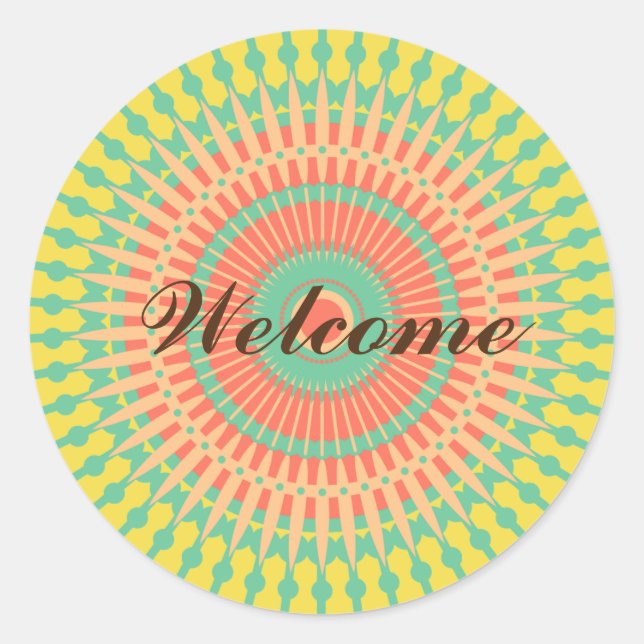Adesivo Redondo Mandala - Colorido Indiano Morroccan Bem-vindo (Frente)