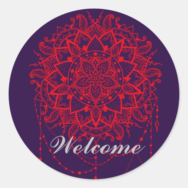 Adesivo Redondo Mandala - Colorido Indiano Morroccan Bem-vindo (Frente)