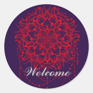 Adesivo Redondo Mandala - Colorido Indiano Morroccan Bem-vindo