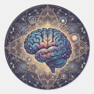 Adesivo Redondo Mandala da Mente Cósmica – Arte Cerebral Abstrata