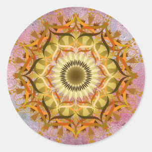 Adesivo Redondo Mandala Damask Lotus Flower Art Elegante