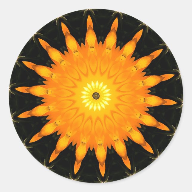 Adesivo Redondo Mandala de Caleidoscópio do Sol Radiante (Frente)