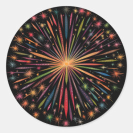 Adesivo Redondo Mandala de Fogos de Artifício - Arco-íris em Fundo