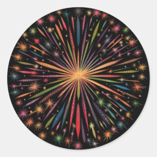 Adesivo Redondo Mandala de Fogos de Artifício - Arco-íris em Fundo