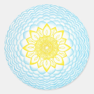 Adesivo Redondo Mandala de geométrico amarelo azul da proteção