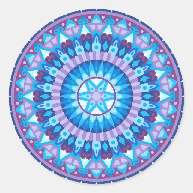 Adesivo Redondo Mandala de Inverno Azul Floco de Neve Decalque Geo (Frente)