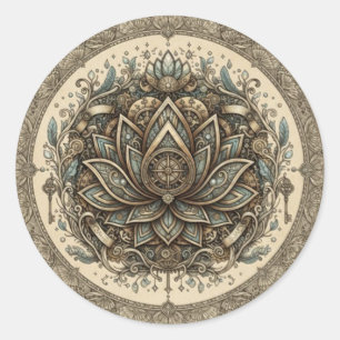 Adesivo Redondo Mandala de Lótus Sagrado Arte Espiritual Vintage