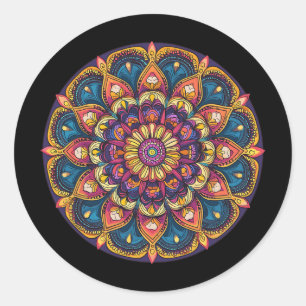 Adesivo Redondo Mandala de Lótus Sagrado Boho Meditação Yoga