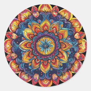 Adesivo Redondo Mandala de Lótus Sagrado Estilo Festival Hippie