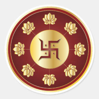 Adesivo Redondo Mandalá de Lótus Swastik Dourado