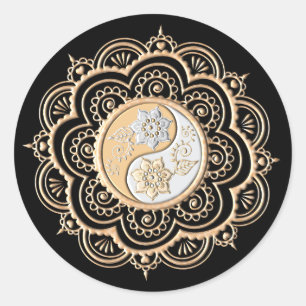 Adesivo Redondo Mandala de Ouro & Prata