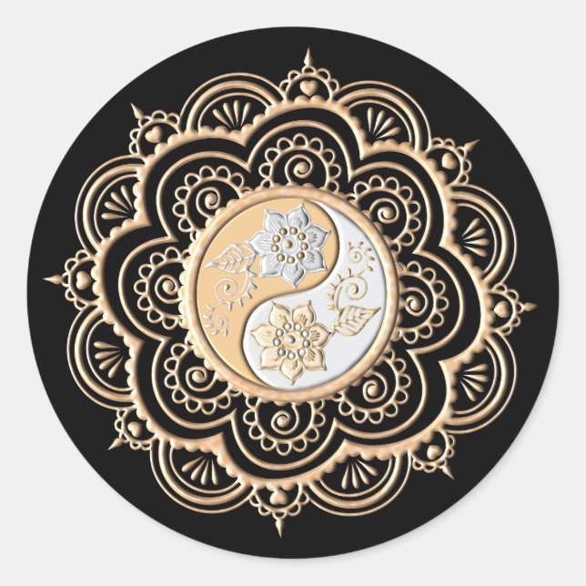 Adesivo Redondo Mandala de Ouro & Prata (Frente)