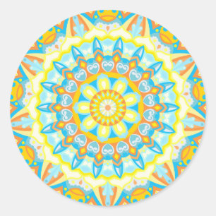 Adesivo Redondo Mandala de Verão Amarelo Laranja Estético Boho