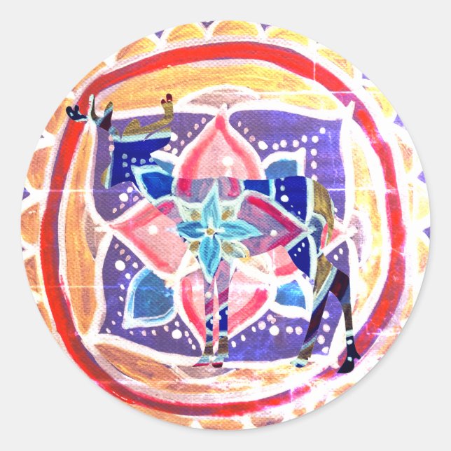 Adesivo Redondo Mandala deer Classic Round Sticker, brilhante (Frente)