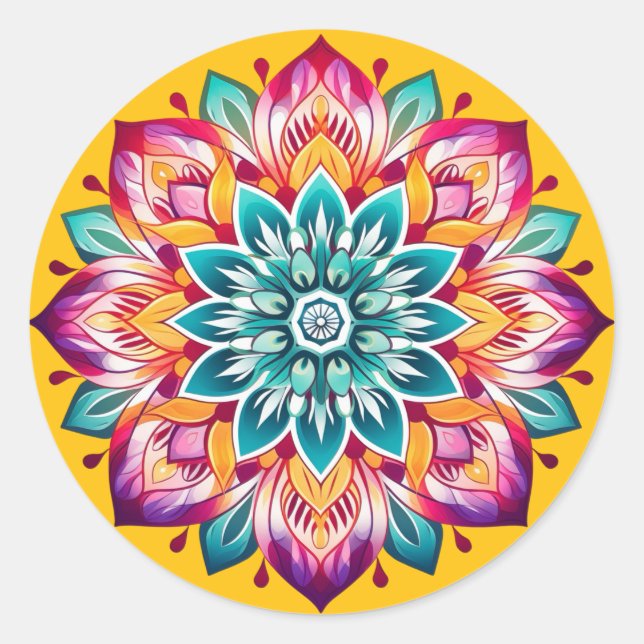 Adesivo Redondo Mandala / Desenho de Flor  (Frente)