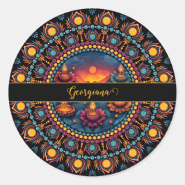 Adesivo Redondo Mandala do Festival Colorido Personalizado de Diwa