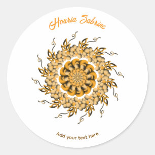 Adesivo Redondo Mandala Doodle Floral Laranja Blush 3D Moderno