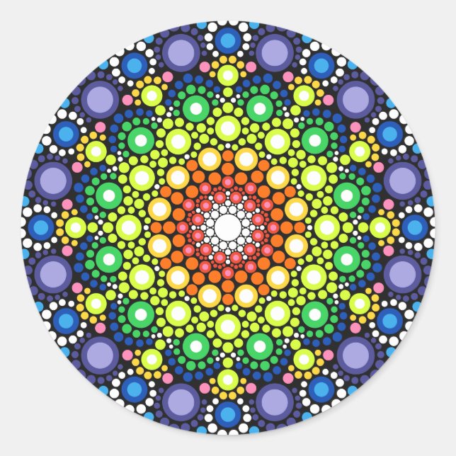 Adesivo Redondo Mandala Dot Fractal Retro Hippie Pontos Trippy (Frente)