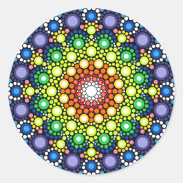 Adesivo Redondo Mandala Dot Fractal Retro Hippie Pontos Trippy