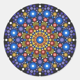 Adesivo Redondo Mandala Dot Fractal Retro Hippie Pontos Trippy