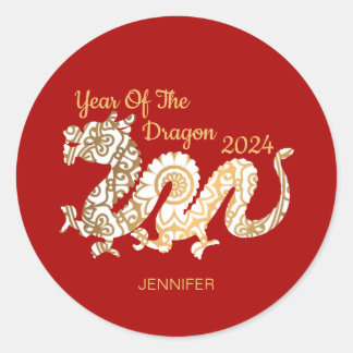 Adesivo Redondo Mandala Dragon 2024 Vermelho de Ano Novo chinês