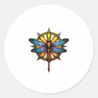 Adesivo Redondo Mandala Dragonfly Luminous Sacred Geometry Spiritu