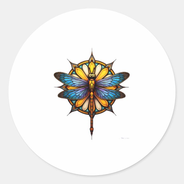 Adesivo Redondo Mandala Dragonfly Luminous Sacred Geometry Spiritu (Frente)