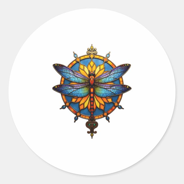 Adesivo Redondo Mandala Dragonfly Luminous Sacred Geometry Spiritu (Frente)