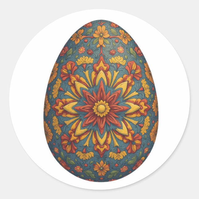 Adesivo Redondo Mandala Egg - Intrate Boho Floral Design (Frente)
