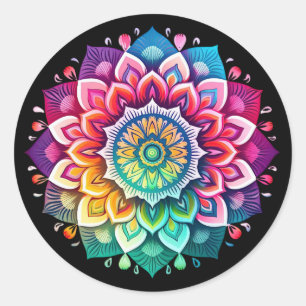 Adesivo Redondo Mandala Flor / Desenho de Arco-íris