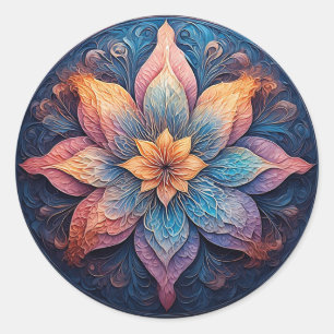 Adesivo Redondo Mandala Flor Vibrante Espiritual Floral Boho Decor