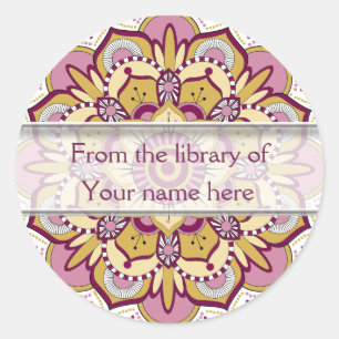 Adesivo Redondo Mandala floral Bookplates personalizados