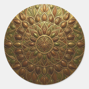 Adesivo Redondo Mandala Floral Embutida Bronze Dourado Ornamentado
