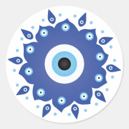 Adesivo Redondo Mandala Grego Mau Azul Branco