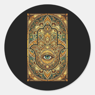 Adesivo Redondo Mandala Hamsa Mão Vidro Manchado Espiritual Medita