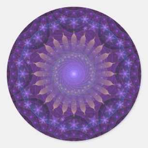 Adesivo Redondo Mandala intrincada   do Fractal roxo, azul,
