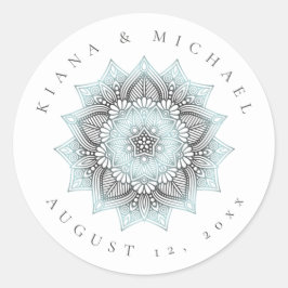 Adesivo Redondo Mandala Lace Wedding Obrigado Tenente Blue ID968