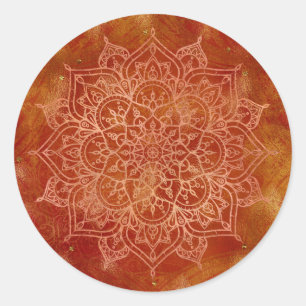 Adesivo Redondo Mandala Laranja e Glamour Dourado Chic Moderno