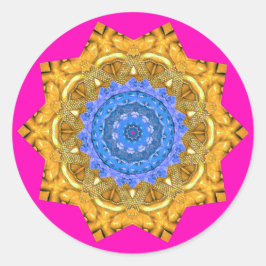 Adesivo Redondo Mandala Magic Blue e Dourado em Fuchsia
